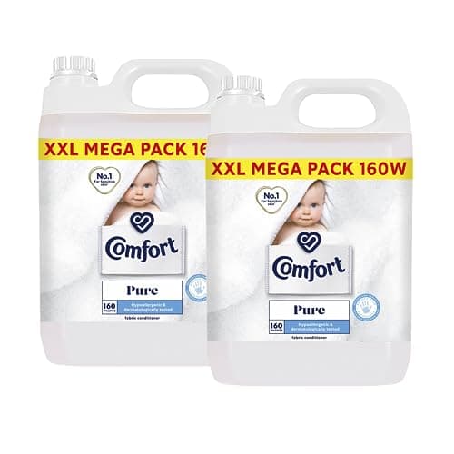 Image of Comfort Pure Fabric Conditioner XXL Mega Pack Fabric Softener Washing Liquid, Hypoallergenic and Dermatologically Tested Suitable for Sensitive Skin, 2 Packs of 160 Washes 5L