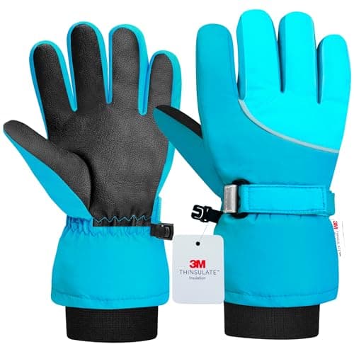 Image of Origem Kids Ski Gloves - 3M Thinsulate Waterproof Winter Thermal Snow Gloves for Boys with 5-finger Touch Screen Reflective Anti-Slip for 4-14 Years Snowboarding Skiing Hiking
