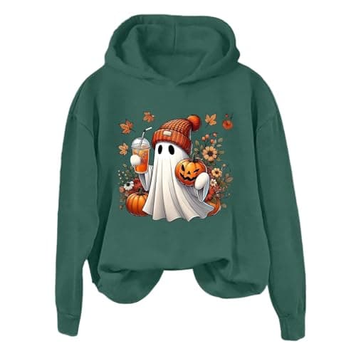 Image of Generisch 2025 Women's Halloween Hoodie, Long Sleeve Lightweight Pullover Sweatshirt with Print, Casual Winter Fashion Top for Everyday Use, Dino Sweater, Dark green, 5XL