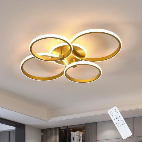 Image of Riserva LED Ceiling Light Dimmable, 39W Ceiling Lamp Modern, 3000K-6500K, Chandelier Round Metal for Bedroom, Living Room, Dining Room, Kitchen, Corridor, Bright Gold