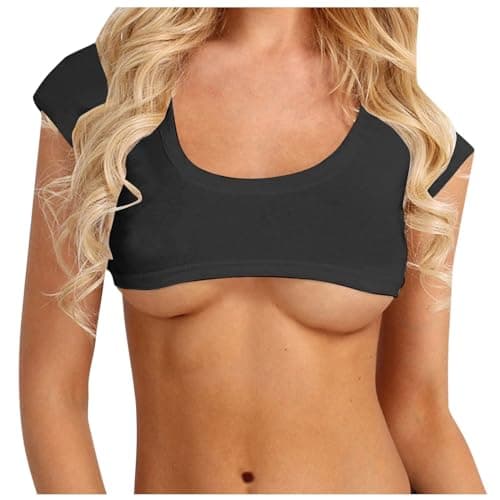 Image of Sexy Short Sleeve Crop Top for Women Solid Scoop Neck Mini T-Shirts Vest Tank Aesthetic Streetwear Black
