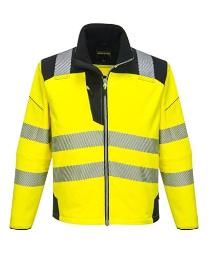 Image of Portwest T402 Men's PW3 Hi Vis Safety Jacket - Windproof Water Resistant High Visibility Reflective Softshell Jacket Yellow/Black, Large