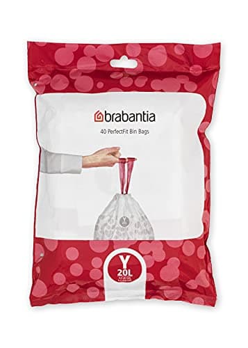Image of Brabantia 138263 PerfectFit Bin Liners (Size Y/20 Litre) Thick Plastic Trash Bags with Tie Tape Drawstring Handles (40 Bags), White