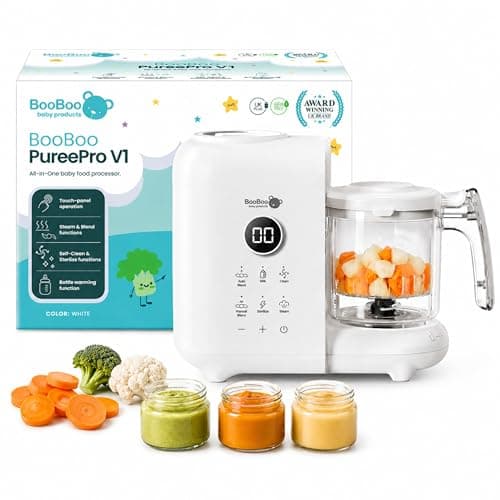 Image of BooBoo Baby PuréePro V1 5-in-1 Baby Food Maker & Steamer Blender – Baby Food Processor, Purée Maker with Bottle Warmer, Steriliser & Self-Cleaning