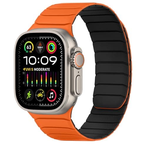 Image of Tasikar Magnetic Straps Compatible with Apple Watch 49mm 46mm 45mm 44mm 42mm Soft Silicone Replacement Loop Wristband for iWatch Ultra 3 2 1 SE Series 11 10 9 8 7 6 5 4 3, Orange-Black