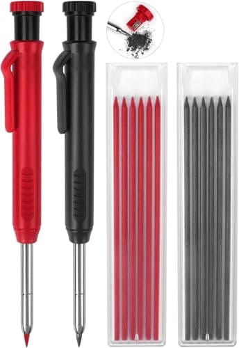 Image of Carpenters Pencil Mechanical Pencil Set with 14 Refills 2 Colors, 45mm Long Nose Nib Metal Solid Joiners Pencil with Sharpener Scribe Tool Work Pencils for Builders Construction Architect Woodworking