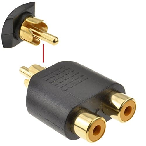 Image of kenable Phono Splitter/Joiner Adapter Twin RCA Sockets to RCA Phono Plug Gold