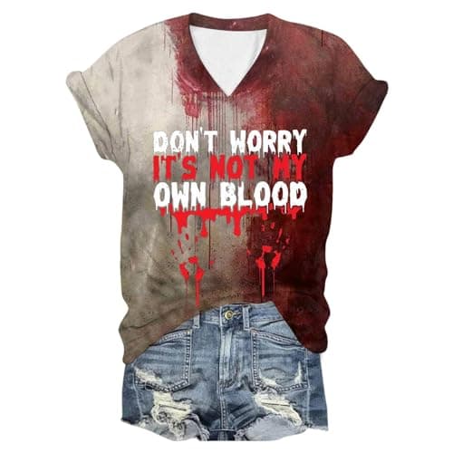 Image of Halloween Costume Unisex Printed T-Shirt for Women, Short Sleeve, Crew Neck, Top, Blouse, White, S