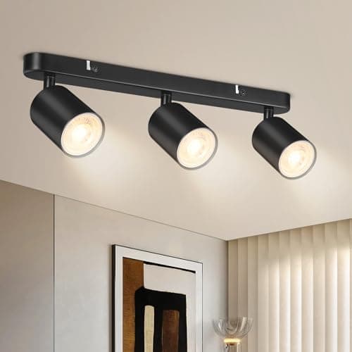 Image of Ledronix Spotlights Ceiling Lights 3 Way, Matt Black Ceiling Spot Light Bar Rotatable Modern Ceiling Spotlight Fitting, GU10 LED Ceiling Light for Kitchen Hallway Living Room, Bulb not Included
