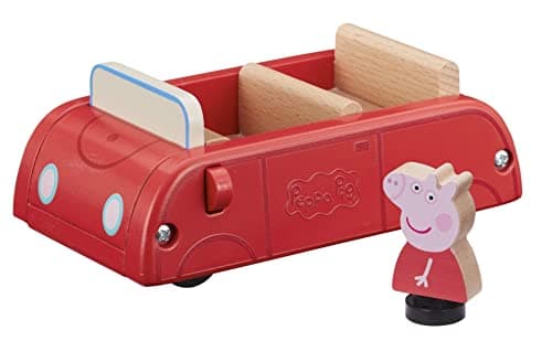 Image of Peppa Pig Wooden Red Car, push along vehicle, imaginative play, preschool toys, fsc certified, sustainable toys, gift for 2-5 years old