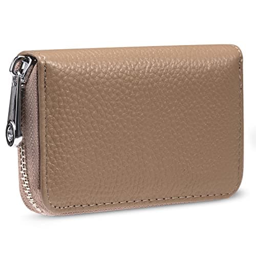 Image of Meowoo Credit Card Holder RFID Blocking Genuine Leather Mini Credit Card Wallet Purse with Zipper for Women Men(Gray