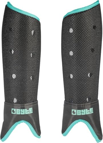 Image of BYTE SX HOCKEY SHINGUARDS BLACK/TEAL (MEDIUM)