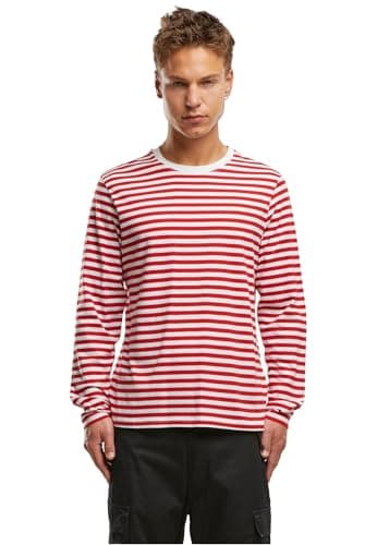Image of Brandit Jersey Shirt Stripe Long Sleeve Sizes S to 3XL, Red-White, M