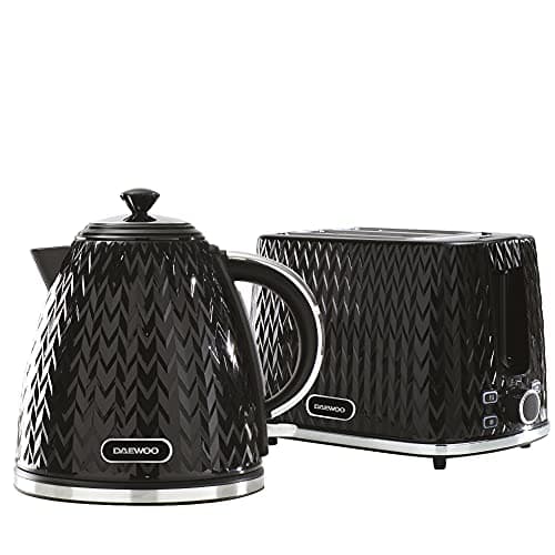 Image of Daewoo Argyle 1.7 Litre Fast Boil Jug Kettle and 2 Slice Toaster Kitchen Matching Set with Concealed Heating Element, Removable Limescale Filter, Easy Clean, Black