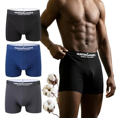 Image of Hunter&Hawks 3 Pack Organic Cotton Boxers for Men | S-6XL | Mens Underwear with Soft Waistband, Breathable and Anti Chafing Boxers Men | Enjoy Freshness through the day Multicolor