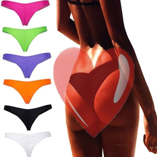 Image of Women's Brazilian Bikini Thong Bottom Beachwear V Rouched Bikini Bottom Swimsuit, White, M (Waist 29-32.3 inch)