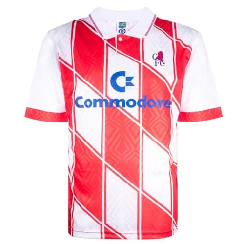 Image of Score Draw Chelsea 1990 Away Retro Football Shirt White/Red X-Large Polyester