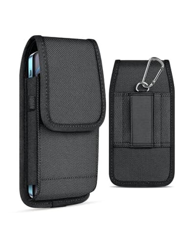 Image of Laven & Ivory Cell Phone Pouch, Universal Phone Belt Holder with Adjustable Strap & Multiple Pockets, Nylon Holster Case with Belt Loop & Clip, Phone Pouch for 4.5-6.3 inch Smartphones (XL)