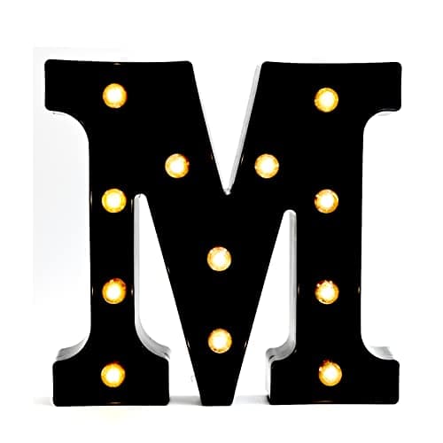 Image of Black Alphabet Marquee Letters LED 26 Alphabet Light Up Letters with Diamond Bulb Battery Powered Led Letter for Wedding Birthday Christmas Home Bar Decoration Party Night Light (Black Letter M)