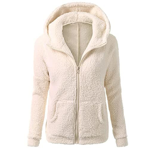 Image of SYDUZAX Fleece Jackets for Women UK Zip Up Hoodie Sherpa Lined Hooded Sweatshirt Sale Plain Winter Plush Warm Jacket Zipper Coats Open Front Cardigans Ladies Fluffy Hoodies Casual Outwear Beige