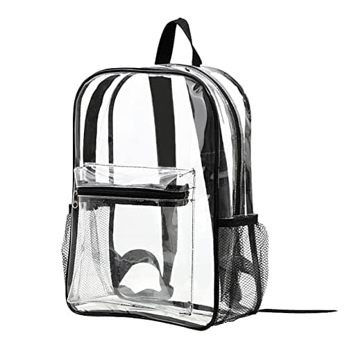 Image of JIHUOO PVC Transparent Backpack Clear Stadium Approved Backpack See Through School Backpack Plastic Bookbag with Adjustable Shoulder Straps