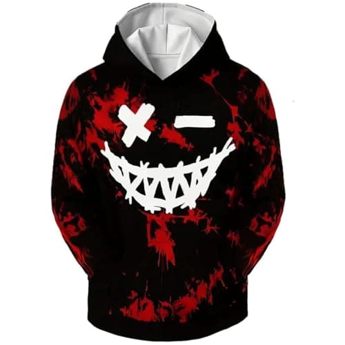 Image of Xumplo Hoodies for Boys Long Sleeve 3D Game Machine Smiling Face Print Jumpers Kids Hooded Sweatshirt Top Clothes Black Red 10-12 Years
