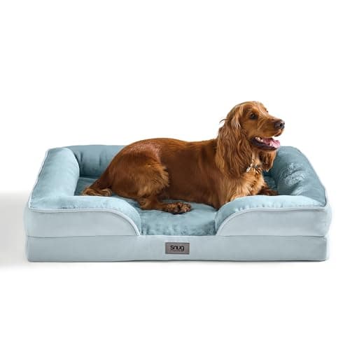 Image of Snug Orthopaedic Dog Bed - Cosy Comfortable Pet Bed with Ergonomic Egg Crate Foam for Body & Head Support - Super Soft Velvet Removable Washable Cover with Non-Slip Base, Small-Medium 58x72cm, Blue