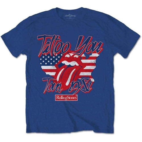 Image of Rolling Stones The T Shirt Tattoo You Americana Band Logo Official Mens Blue XL