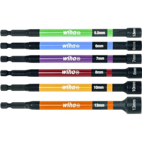 Image of Wiha 7044C Colour Coded 1/4" Hex Magnetic Long Nut Driver/Setter Set 5.5-13mm