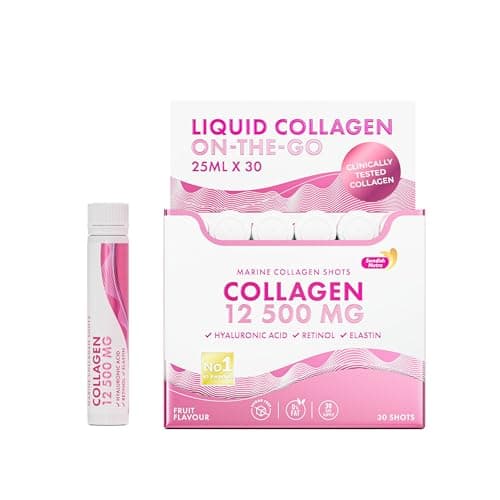 Image of Swedish Nutra - Hydrolysed Marine Collagen 12,500mg Liquid Supplement - 30 x 25ml Daily Shots | Peptides (Type I & III), Hyaluronic Acid, Biotin & Vitamins for Hair, Skin, Nails & Joints | Sugar Free
