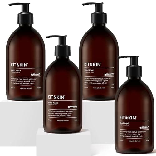 Image of Kit & Kin Eco Hand Wash - 4 Bottles | Unscented Hand Soap | Fragrance Free for Sensitive Skin | No Harsh Chemicals | 100% Naturally Derived | Neutralises 99.9% of Harmful Bacteria | Made in UK