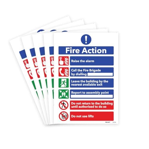 Image of RDLCAR Fire Action Notice Signs 1mm Rigid Plastic Pack of 5 Essential Fire Safety Signage for Businesses and Public Spaces 200mm x 300mm Weatherproof Design