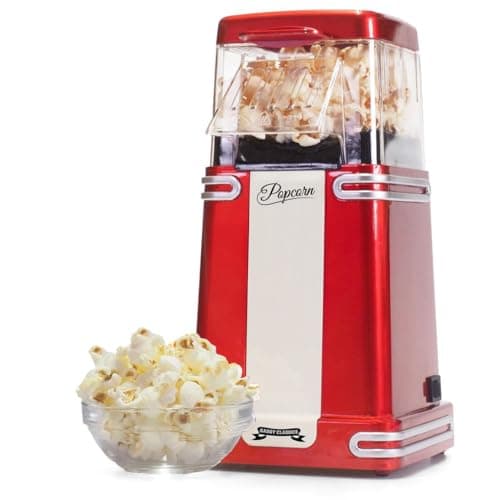 Image of Gadgy Popcorn Machine - Retro Popcorn Maker - Hot Air Popcorn Popper - Fat Free Oil Free Gourmet Popcorn - Healthy Snack