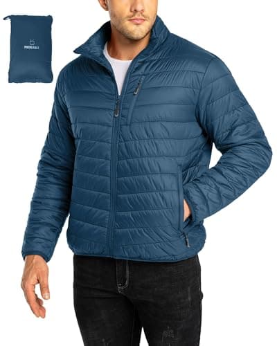 Image of 33,000ft Mens Winter Lightweight Jacket Warm Short Packable Puffer Jacket Transitional Padded Jacket Quilted Jacket for Men Lined for Hiking Travelling Ceramic Blue L