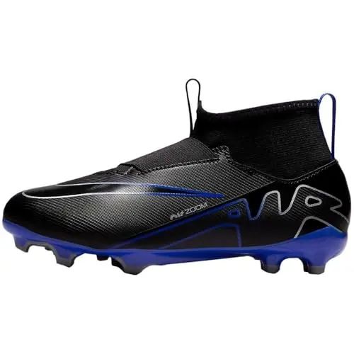 Image of NIKE Unisex Kids Jr Mercurial Superfly 9 Academy Black/Chrome-Hyper Roya Gym Shoes, Black Blue Grey, 5 UK Child