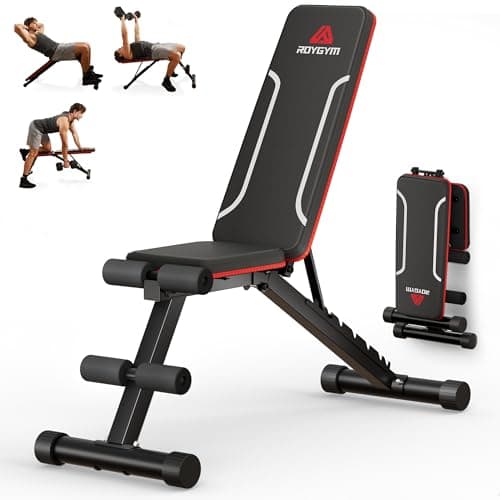 Image of Roygym Folding Weight Bench, Multifunctional Workout Bench with 9-Way Adjustable Backrest, Exercise Bench Incline Bench for Full Body Workout, Adjustable Fitness Bench Stimulation Load 300 kg
