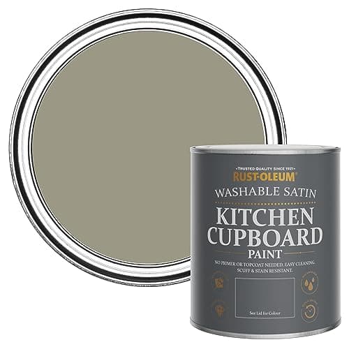 Image of Rust-Oleum Green Scrubbable Kitchen Cupboard Paint in Satin Finish - Grounded 750ml