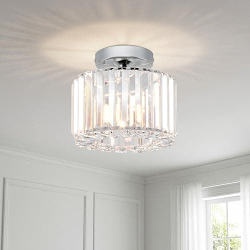 Image of ANWIO Modern Crystal Ceiling Light, Chandeliers Ceiling,Semi Flush Light Fittings Ceilings,Hallway Ceiling Light for Bedroom Kitchen Bathroom,Silver Ceiling Light Shade(E27 Base,LAMP DIAM 21.5CM)
