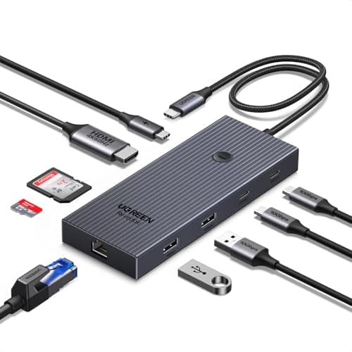 Image of UGREEN USB C Hub, 9-in-1 4K@60Hz HDMI to USB-C Adapter, 1Gbps Ethernet, 170MB/s SD/TF, 3x 10Gbps USB-A/C Ports, 100W PD, 30cm Cable, Aluminum Compact Laptop Docking Station for MacBook, HP, Dell, iPad