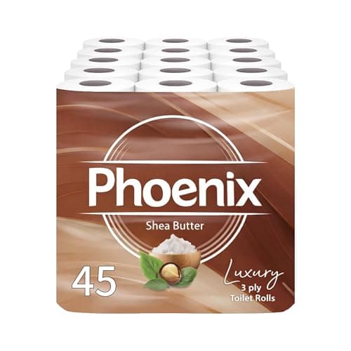 Image of Phoenix Toilet Rolls – 45 Pack | 3 Ply Shea Butter Scented Toilet Paper | Bulk Buy, Soft, Quilted, Sustainably Sourced, Eco- Friendly Luxury Bathroom Tissue