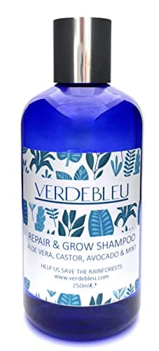Image of Verdebleu - 99% Natural Shampoo - Repair and Grow - Aloe Vera, Castor, Avocado, Mint. No Sulfates/Parabens, pH 5.5, Sensitive Skin. We Donate 5% of Profit to Save the Rainforest. 250ml