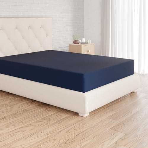 Image of Amazon Basics Bedding Soft Microfibre Double Fitted Sheet with 12 inch (30 cm) Deep Pocket, 135 x 190 cm, Navy Blue