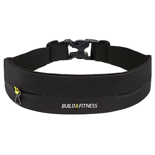 Image of Build & Fitness Running Belt – Adjustable Waist Pack, Secure Key Clip – Light, Slim, Comfortable – Fits All Phones, Keys, Cards, Airpods, GUs – for Men & Women – Run, Jog, Gym Workout, Cycle, Hiking