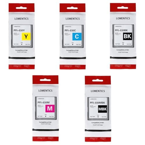 Image of PFI-030 Full Color 55-ml Pigment Ink Tank Kit(5Pcs, Matte Black,Black Cyan Magenta Yellow) Lometic Compatible PFI-030MBK PFI-030BK PFI-030C PFI-030M PFI-030Y Replacement for Canon TA-20 TA-30 Printer