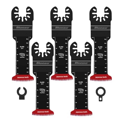 Image of Bionso 5 PCS Japanese Tooth Oscillating Saw Blades Wood Extra Long Reach Double-Row Teeth Multitool Blades Clean Cutting for Wood and Plastic Quick Release Blades Fit Dewalt Ryobi Milwaukee Makita