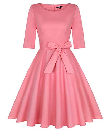 Image of MINTLIMIT Women's Audrey Hepburn Rockabilly Vintage Dress 1950s Retro Cocktail Swing Party Dress,Pink,XXL