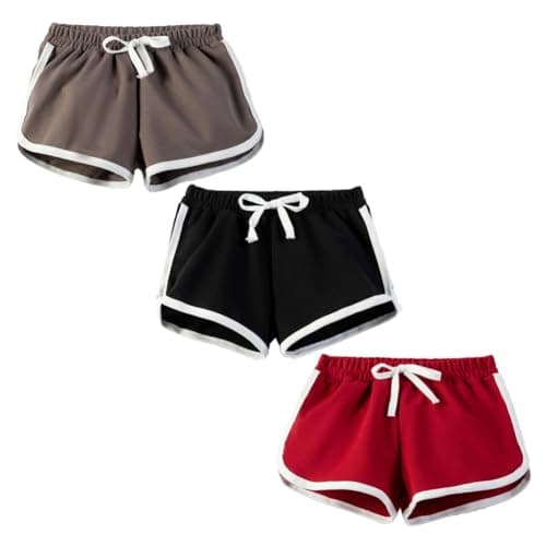 Image of FedMois Boys Girls Summer Shorts Cotton, Pack of 3, Grey, Black and Red, 7-8 Years