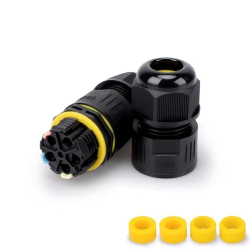 Image of Innfeeltech 1 Pcs Waterproof Junction Box Outdoor Cable Connector, M25 Cable Coupler Fast Connecting, 3 Pole for 5 to 8mm Cable, with 4 Pcs Replaceable Wire Clamp Rubber Plug