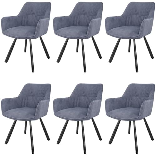 Image of LEWE 360° Swivel Dining Chairs Set of 6, Ergonomic Upholstered Armchair, Kitchen Chair with Arms & Backrest & Metal Legs for Living Room, Restaurants, Bedroom, Grey