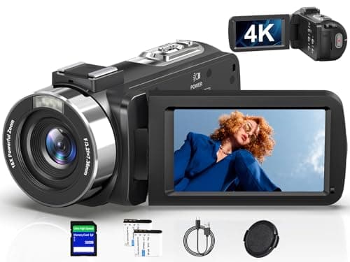Image of Video Camera Camcorder 4K, HD 80MP IR Night Vision Cameras, 18X Digital Zoom Webcam Video Recorder, 3.0 Inch 270 Degree Rotation IPS Screen YouTube Vlogging Camera with Two Batteries, and 32GB SD Card